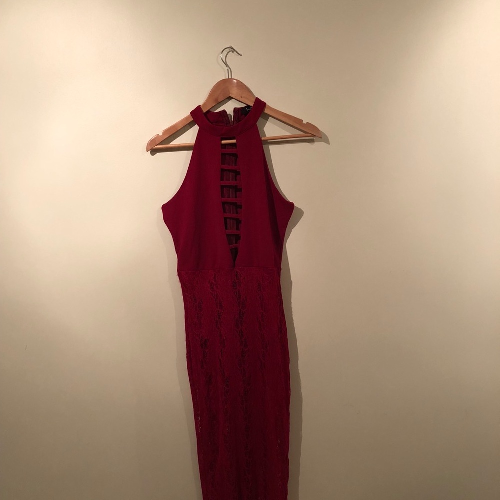 Red Caged Lace Dress - Picture 3 of 4